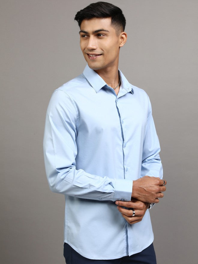Locomotive Men Blue Solid Slim Fit Casual Shirt - Blue - Image 6