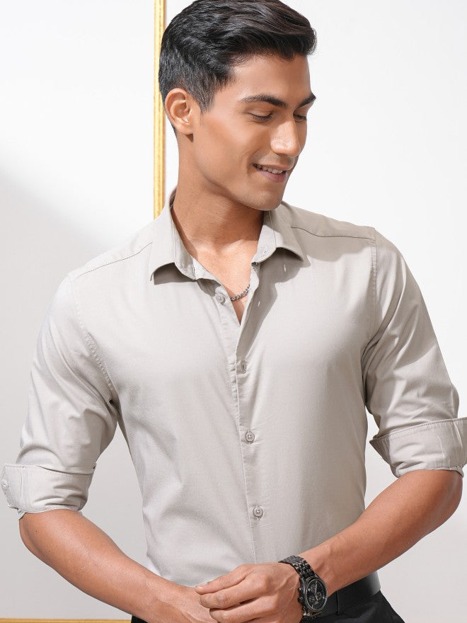 Locomotive Men Grey Solid Slim Fit Casual Shirt - Grey - Image 1