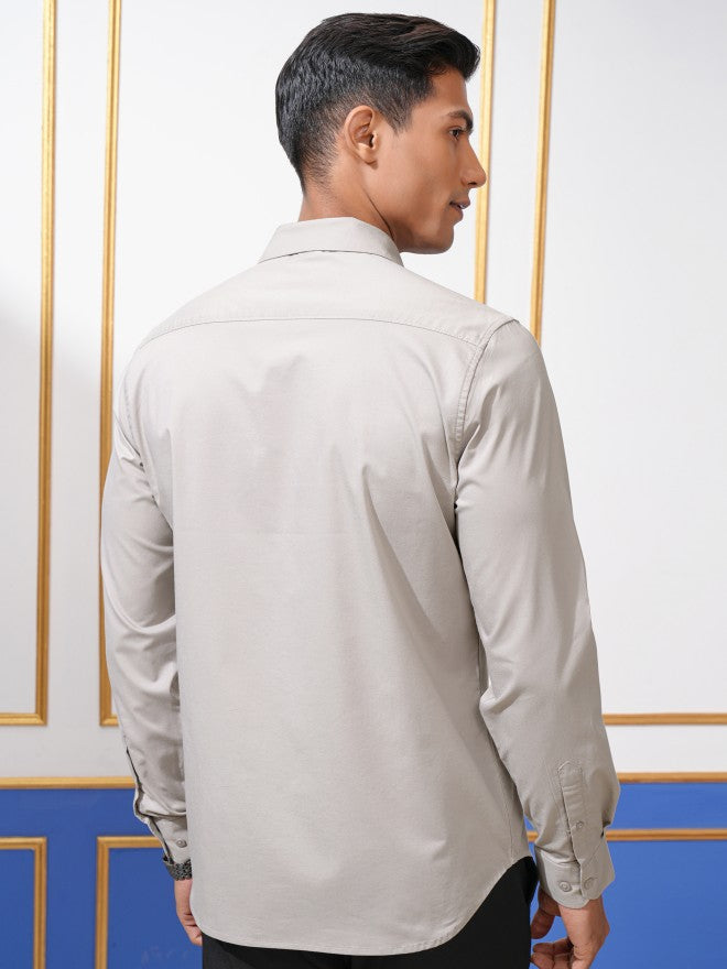 Locomotive Men Grey Solid Slim Fit Casual Shirt - Grey - Image 3