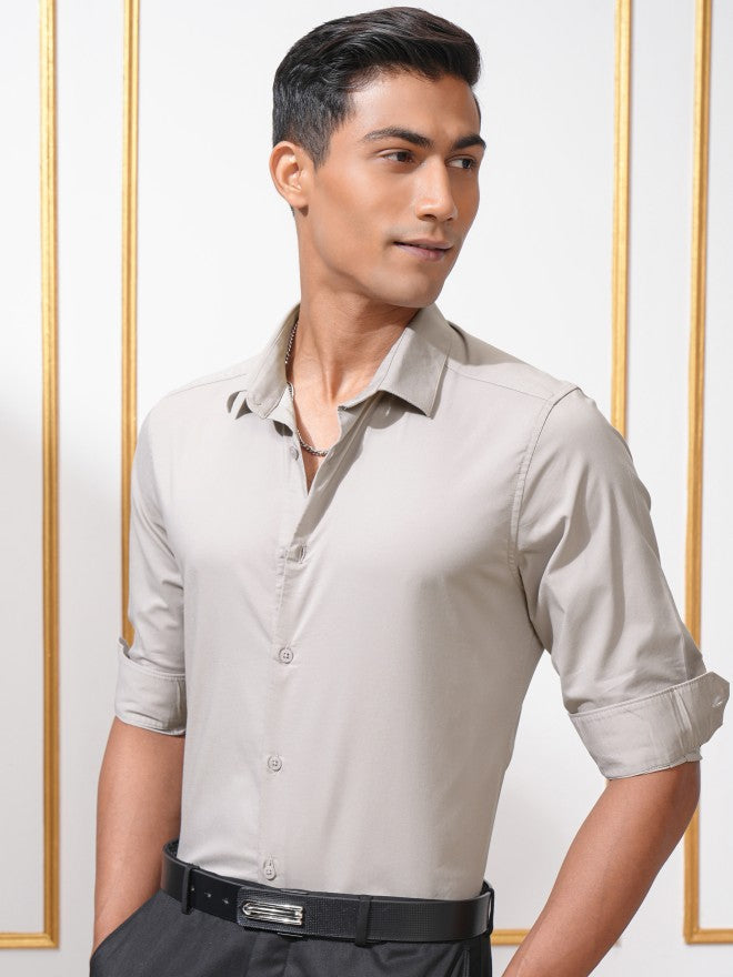 Locomotive Men Grey Solid Slim Fit Casual Shirt - Grey - Image 4