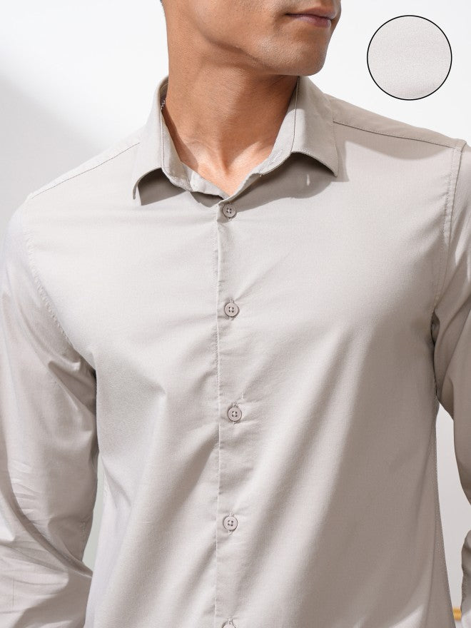 Locomotive Men Grey Solid Slim Fit Casual Shirt - Grey - Image 5