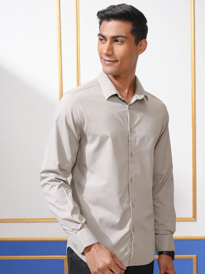 Locomotive Men Grey Solid Slim Fit Casual Shirt - Grey - Image 6