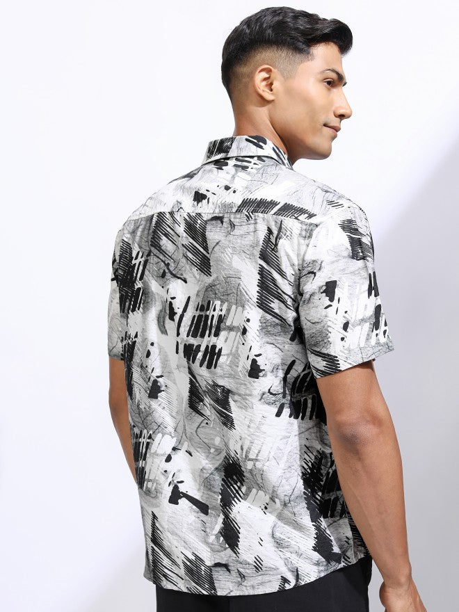 Locomotive Men Grey Printed Relaxed Fit Casual Shirt - Grey - Image 3