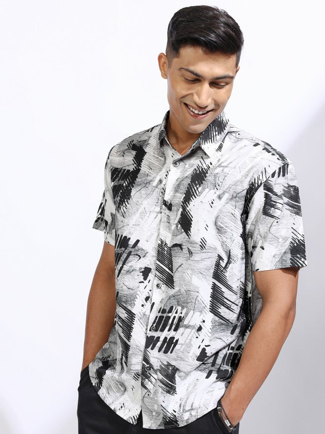 Locomotive Men Grey Printed Relaxed Fit Casual Shirt - Grey - Image 4