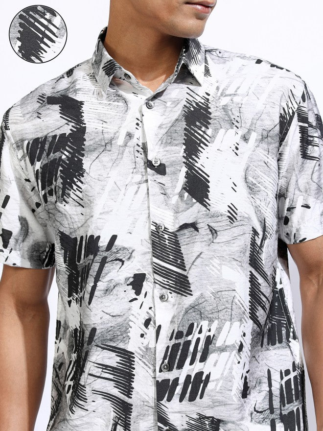 Locomotive Men Grey Printed Relaxed Fit Casual Shirt - Grey - Image 5