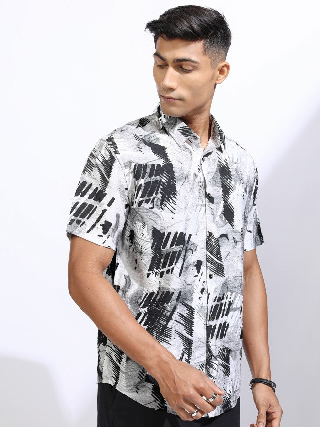 Locomotive Men Grey Printed Relaxed Fit Casual Shirt - Grey - Image 6
