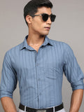 Locomotive Men Blue Striped Regular Fit Casual Shirt - Blue - Image 1