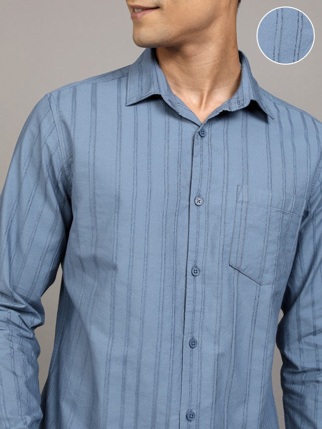 Locomotive Men Blue Striped Regular Fit Casual Shirt - Blue - Image 5
