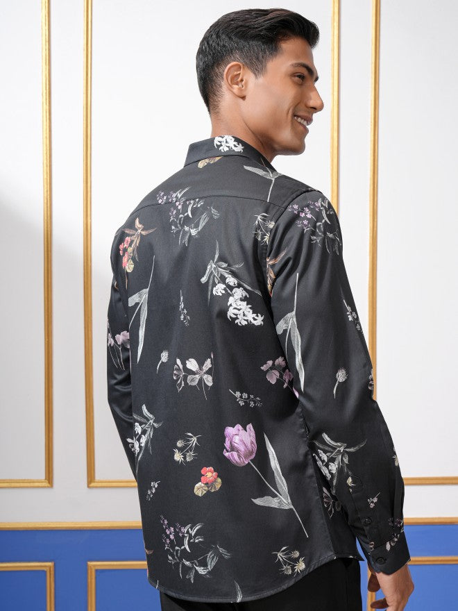 Locomotive Men Black Printed Slim Fit Casual Shirt - Black - Image 3