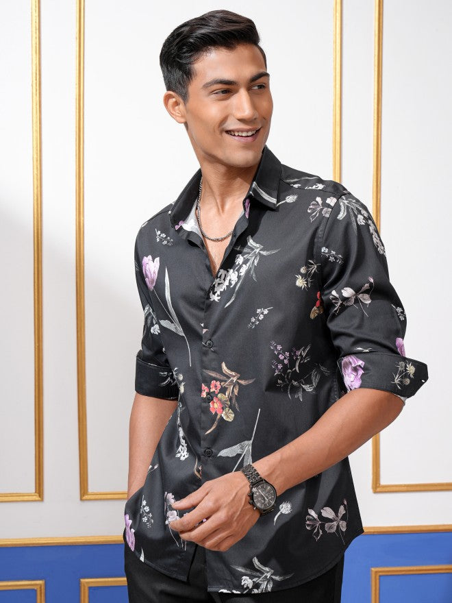 Locomotive Men Black Printed Slim Fit Casual Shirt - Black - Image 4