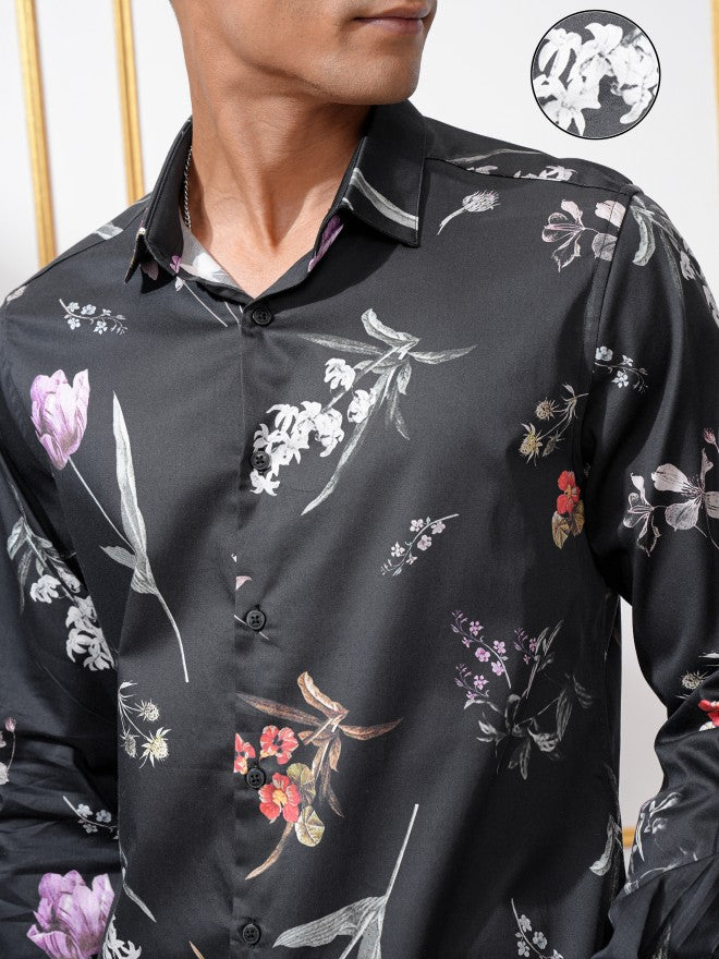 Locomotive Men Black Printed Slim Fit Casual Shirt - Black - Image 5