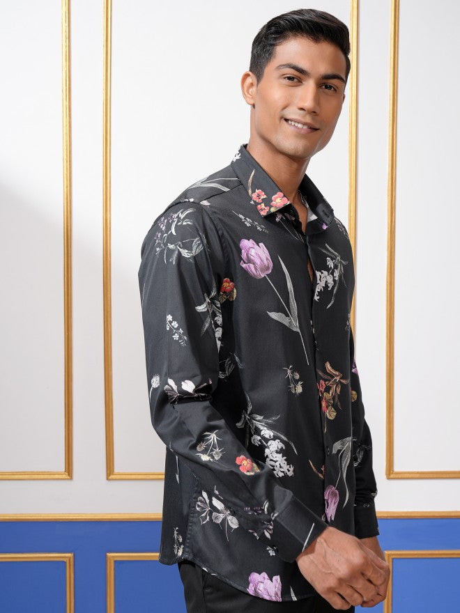 Locomotive Men Black Printed Slim Fit Casual Shirt - Black - Image 6