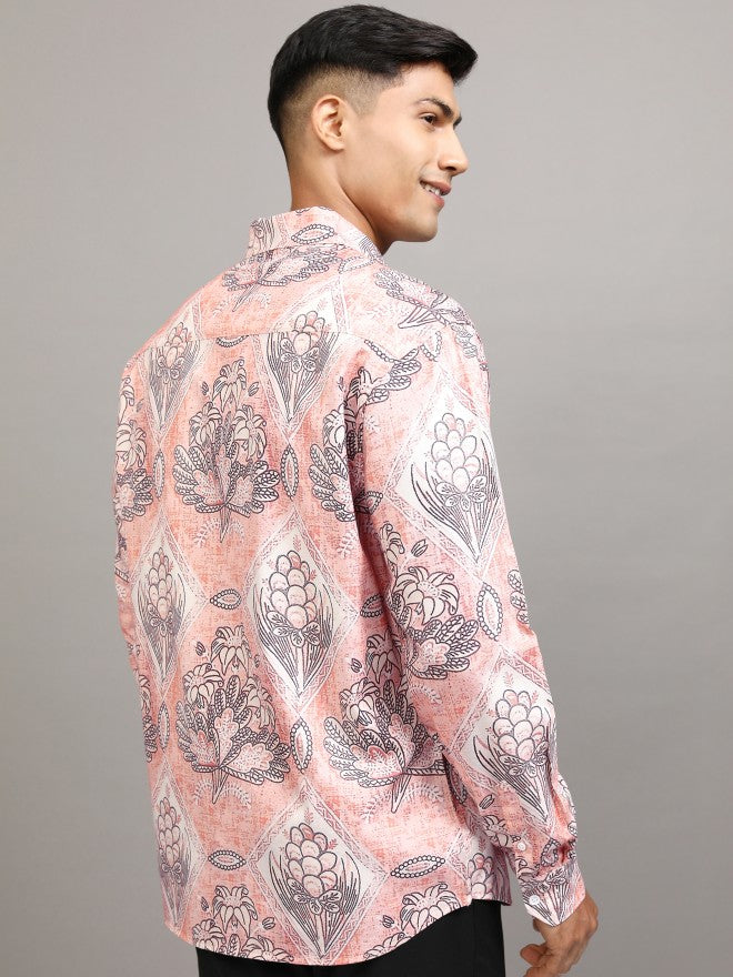 Locomotive Men Pink Printed Slim Fit Casual Shirt - Pink - Image 3
