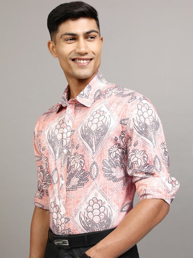Locomotive Men Pink Printed Slim Fit Casual Shirt - Pink - Image 4