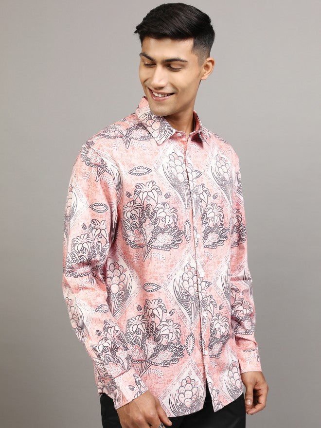 Locomotive Men Pink Printed Slim Fit Casual Shirt - Pink - Image 6