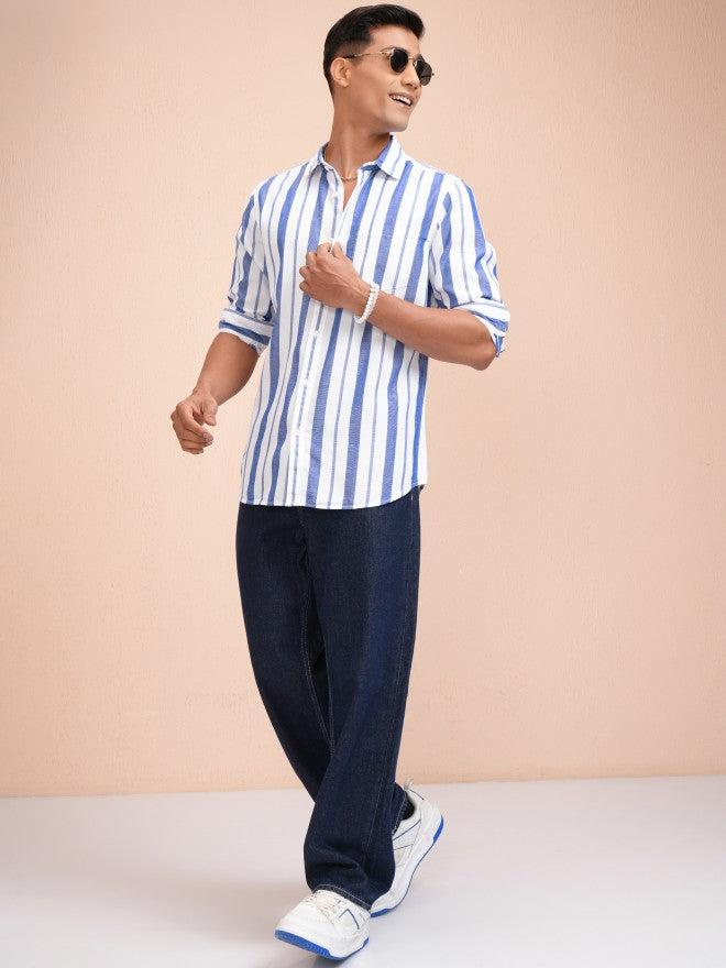 Locomotive Men White Striped Regular Fit Casual Shirt - White - Image 2
