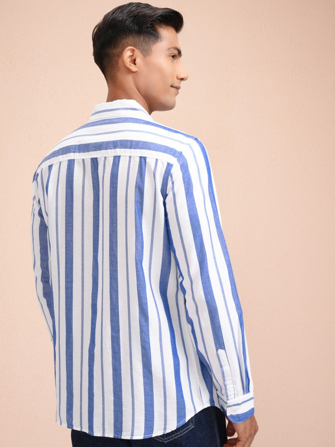 Locomotive Men White Striped Regular Fit Casual Shirt - White - Image 3