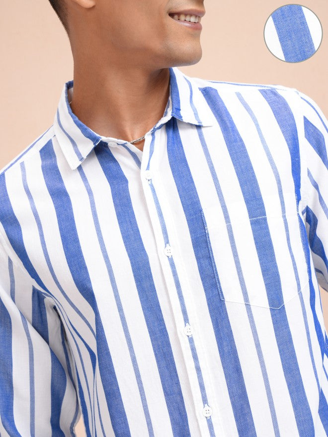 Locomotive Men White Striped Regular Fit Casual Shirt - White - Image 5