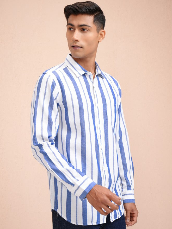 Locomotive Men White Striped Regular Fit Casual Shirt - White - Image 6