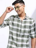 Locomotive Men Olive Checked Regular Fit Casual Shirt - Olive - Image 1