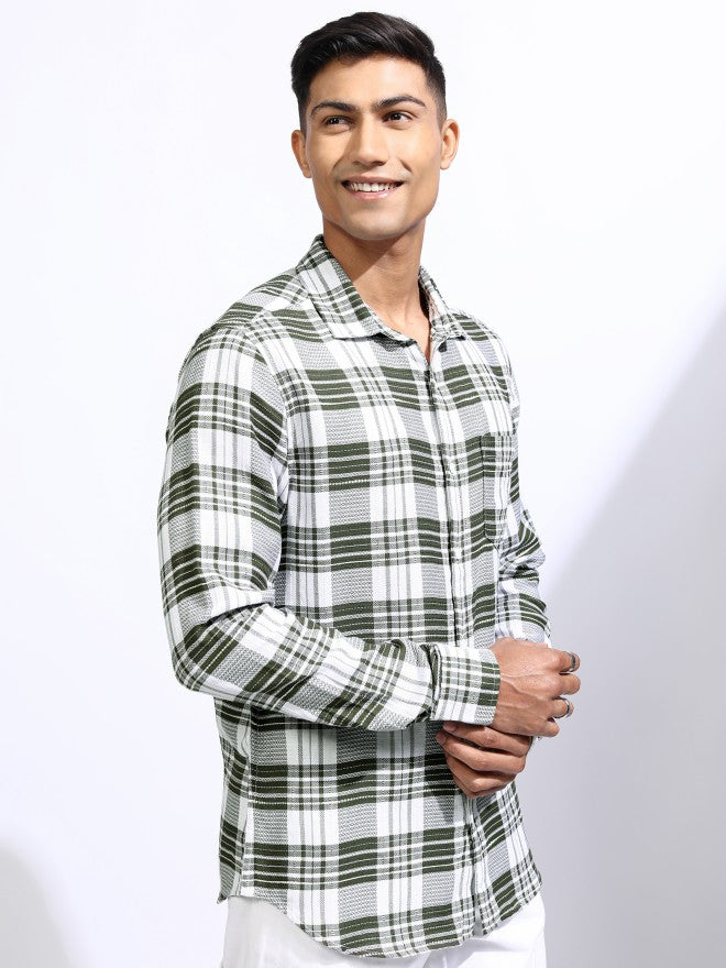 Locomotive Men Olive Checked Regular Fit Casual Shirt - Olive - Image 6