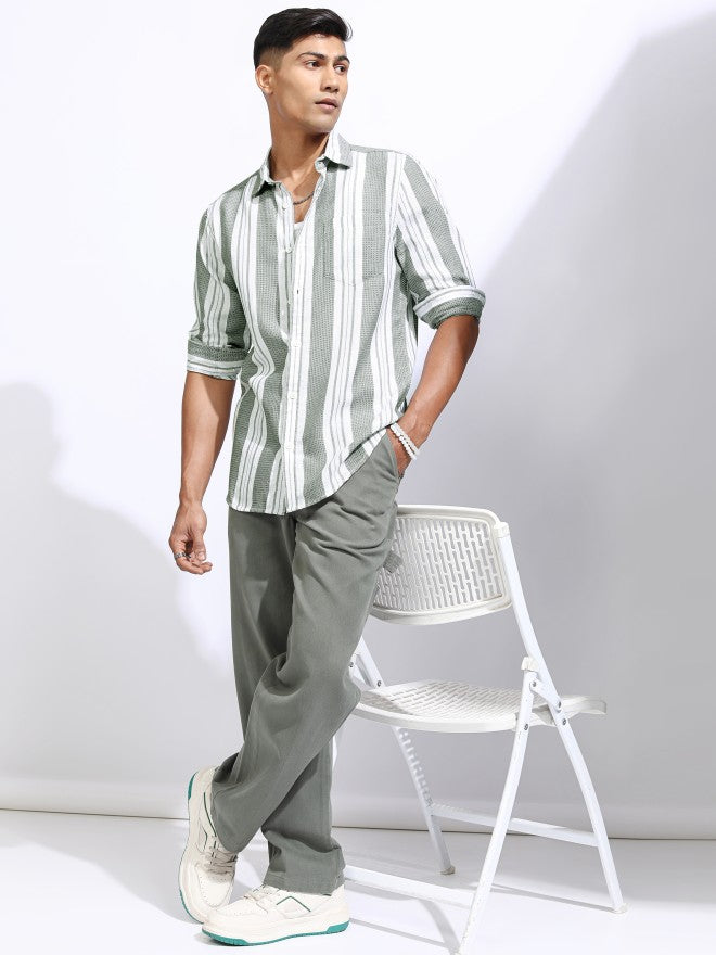 Locomotive Men White Striped Regular Fit Casual Shirt - White - Image 2