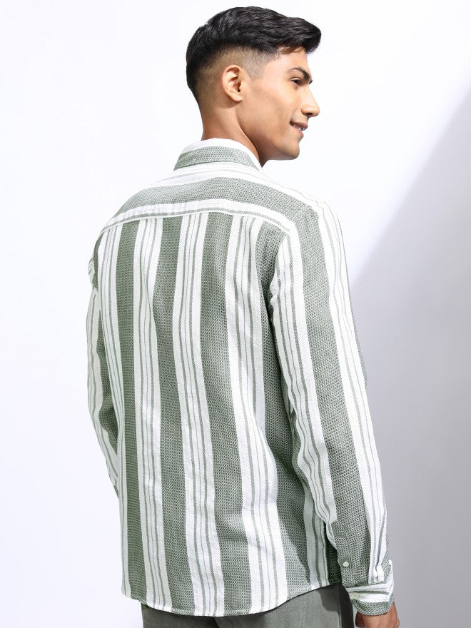 Locomotive Men White Striped Regular Fit Casual Shirt - White - Image 3