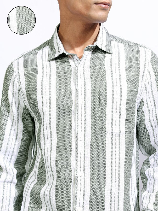 Locomotive Men White Striped Regular Fit Casual Shirt - White - Image 5