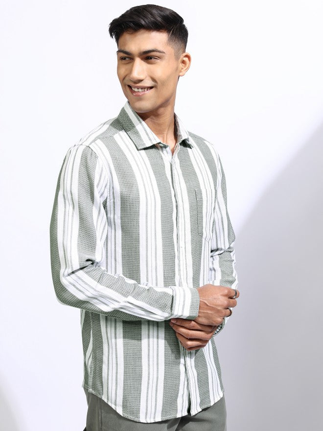 Locomotive Men White Striped Regular Fit Casual Shirt - White - Image 6
