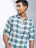 Locomotive Men Teal Checked Relaxed Fit Casual Shirt - Teal - Image 1
