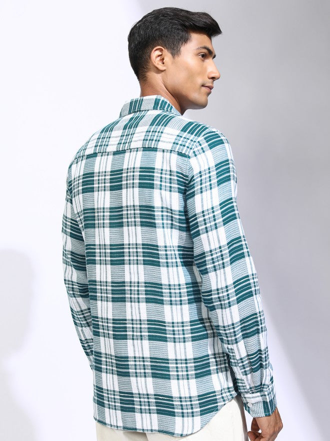 Locomotive Men Teal Checked Relaxed Fit Casual Shirt - Teal - Image 3