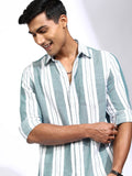 Locomotive Men Black Striped Relaxed Fit Casual Shirt - White - Image 1