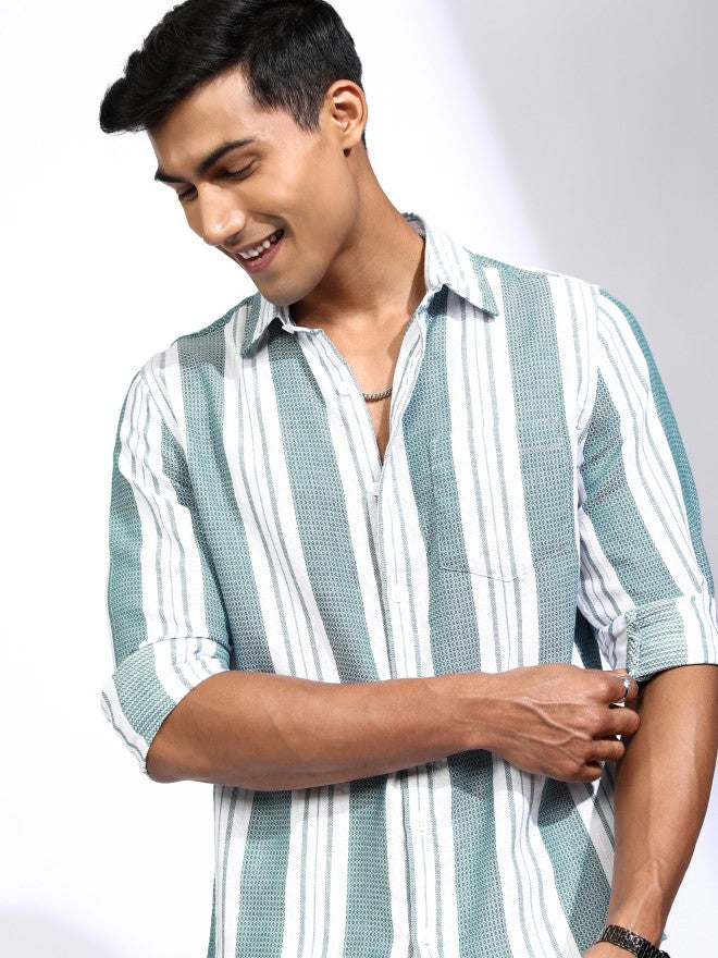 Locomotive Men Black Striped Relaxed Fit Casual Shirt - White - Image 1