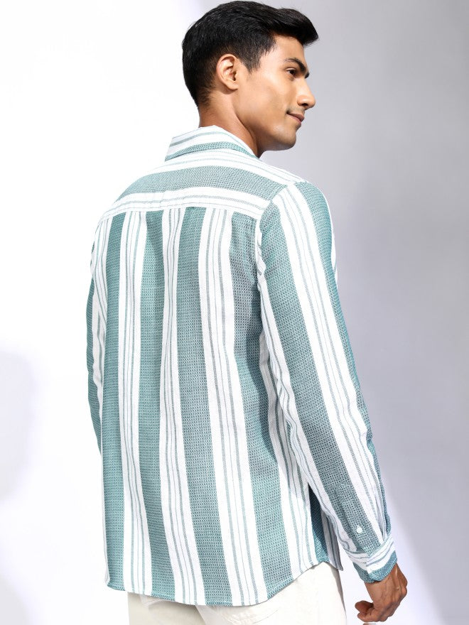 Locomotive Men Black Striped Relaxed Fit Casual Shirt - White - Image 3