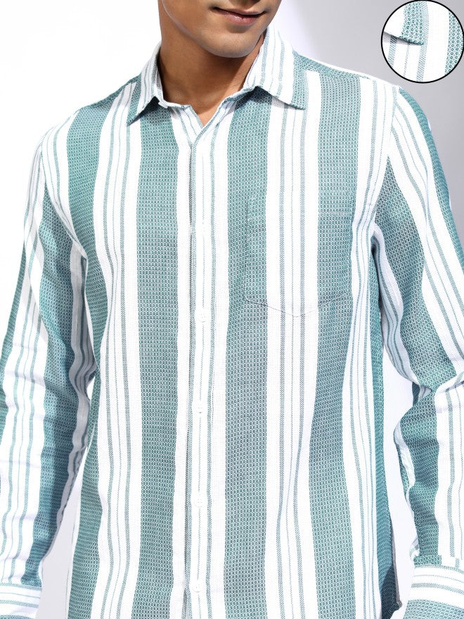 Locomotive Men Black Striped Relaxed Fit Casual Shirt - White - Image 5