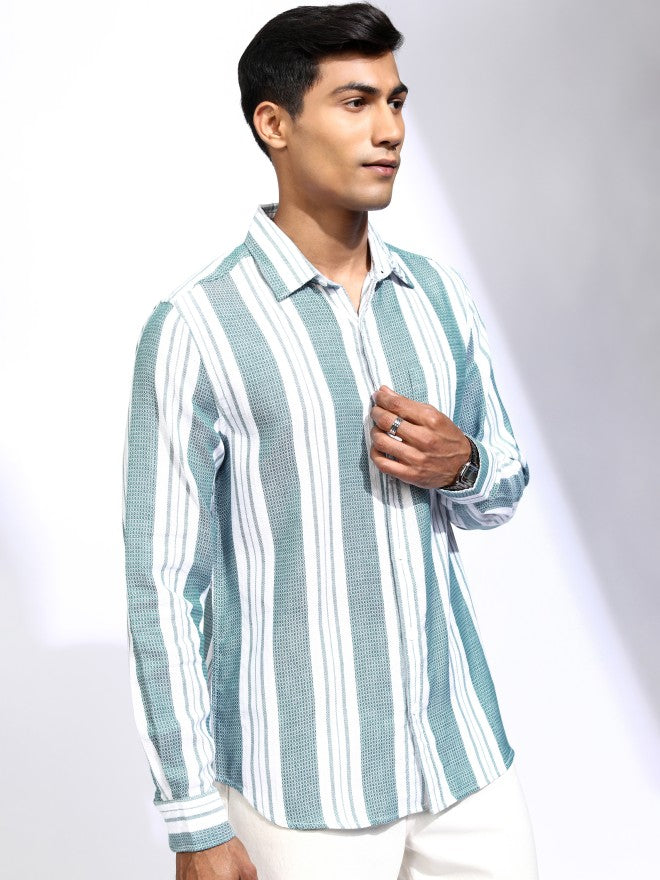Locomotive Men Black Striped Relaxed Fit Casual Shirt - White - Image 6