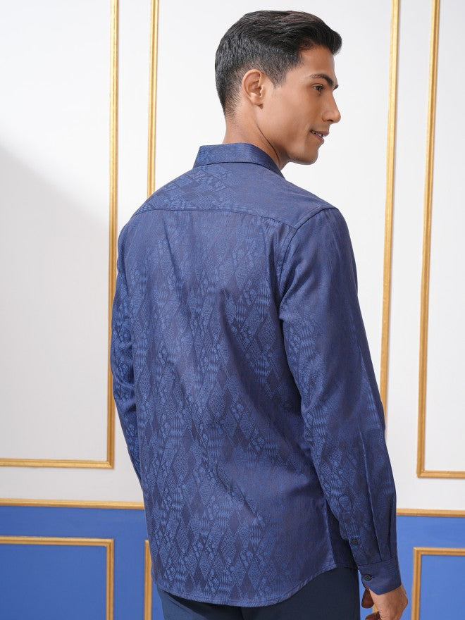 Locomotive Men Blue Printed Regular Fit Casual Shirt - Blue - Image 3
