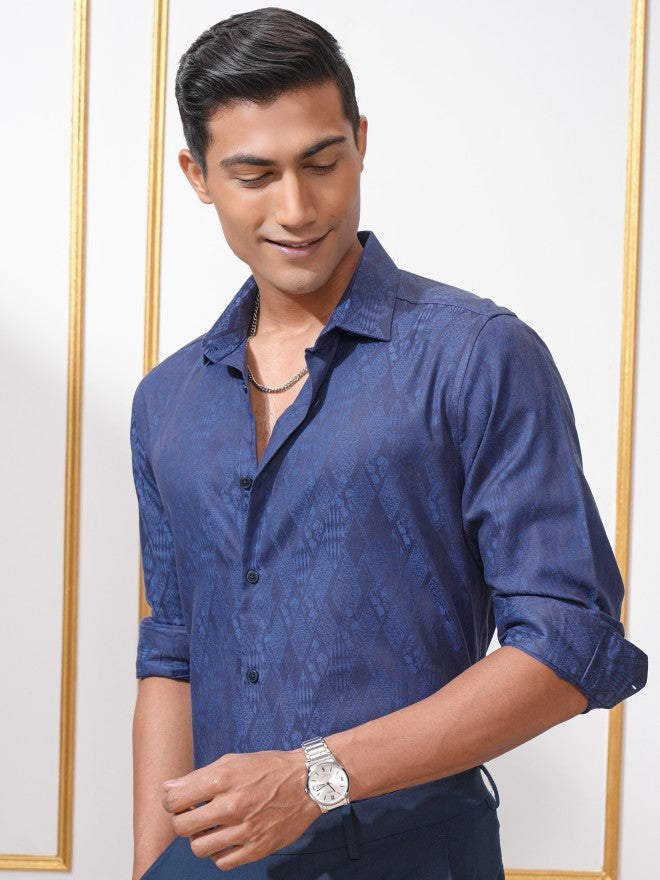 Locomotive Men Blue Printed Regular Fit Casual Shirt - Blue - Image 4