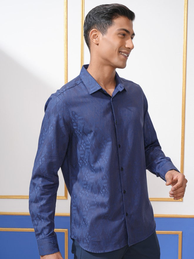 Locomotive Men Blue Printed Regular Fit Casual Shirt - Blue - Image 6
