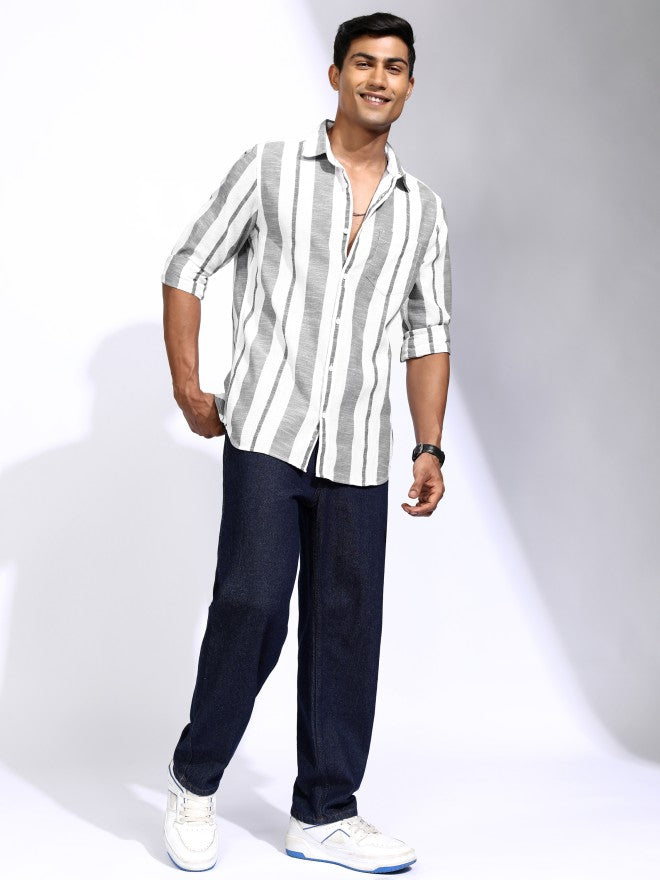 Locomotive Men White Striped Regular Fit Casual Shirt - White - Image 2