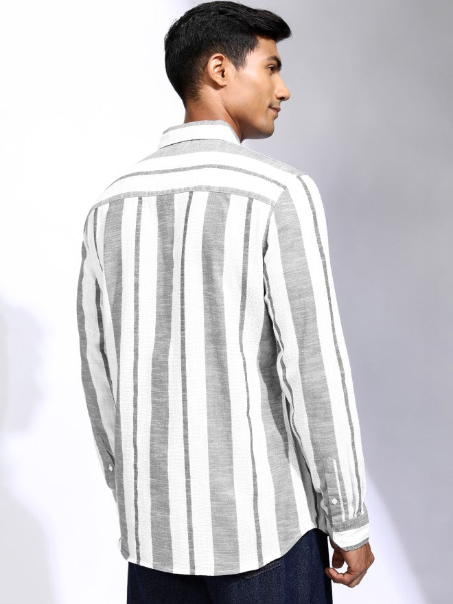 Locomotive Men White Striped Regular Fit Casual Shirt - White - Image 3