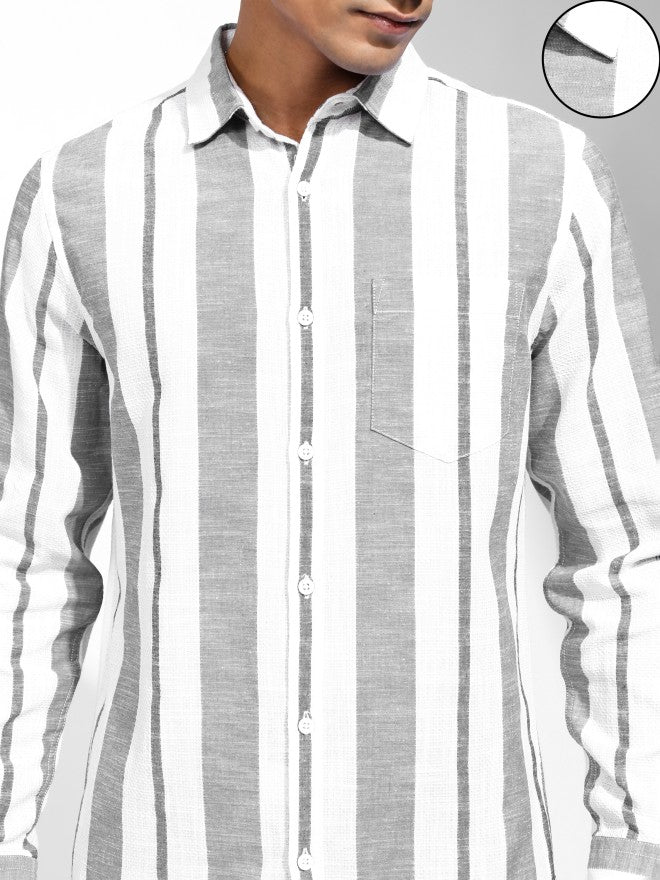 Locomotive Men White Striped Regular Fit Casual Shirt - White - Image 5