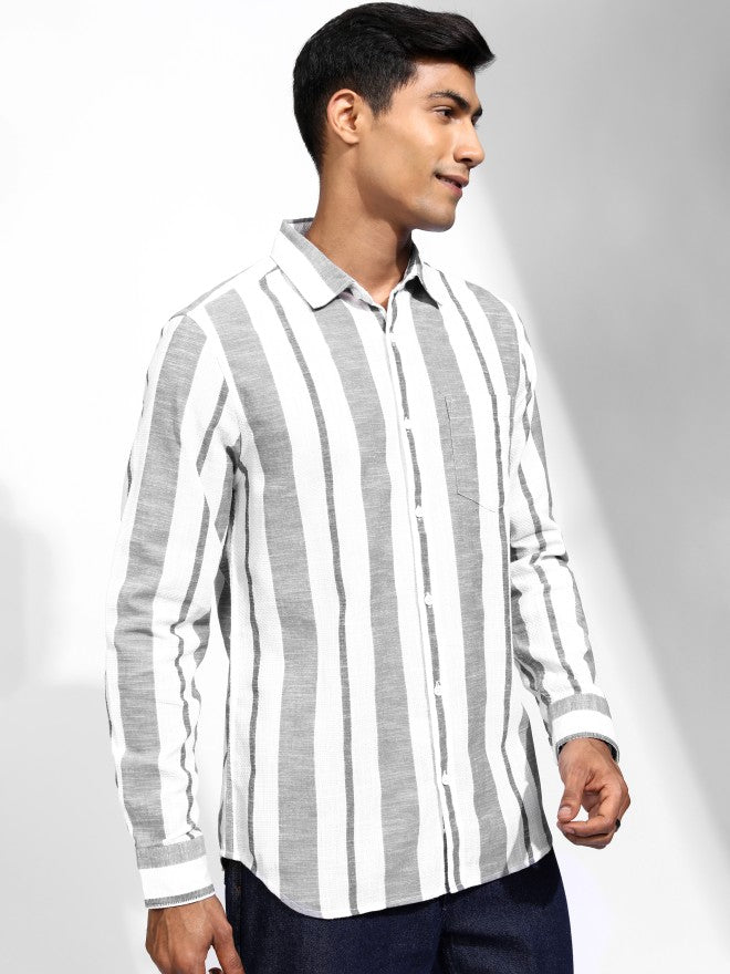Locomotive Men White Striped Regular Fit Casual Shirt - White - Image 6