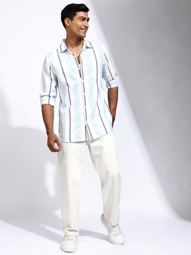 Locomotive Men White Striped Regular Fit Casual Shirt - White - Image 2