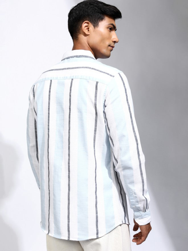Locomotive Men White Striped Regular Fit Casual Shirt - White - Image 3