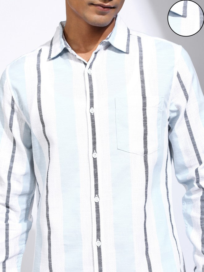 Locomotive Men White Striped Regular Fit Casual Shirt - White - Image 5