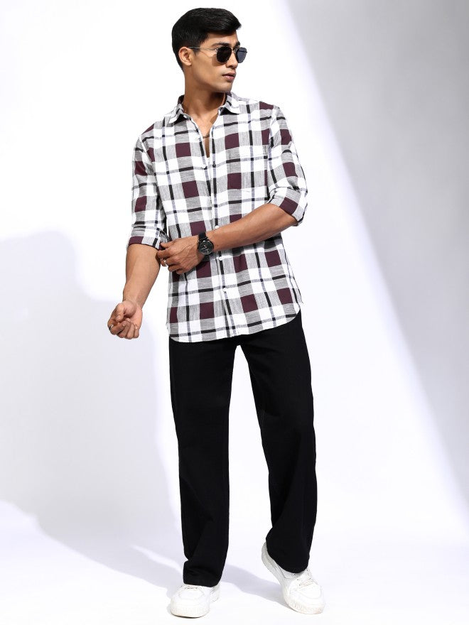 Locomotive Men Maroon Checked Regular Fit Casual Shirt - Maroon - Image 2