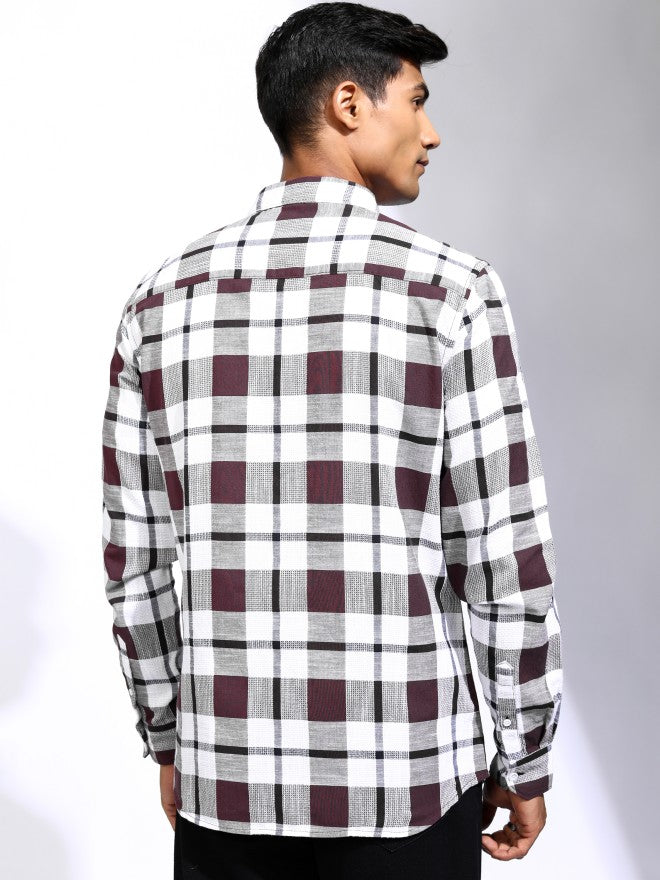Locomotive Men Maroon Checked Regular Fit Casual Shirt - Maroon - Image 3