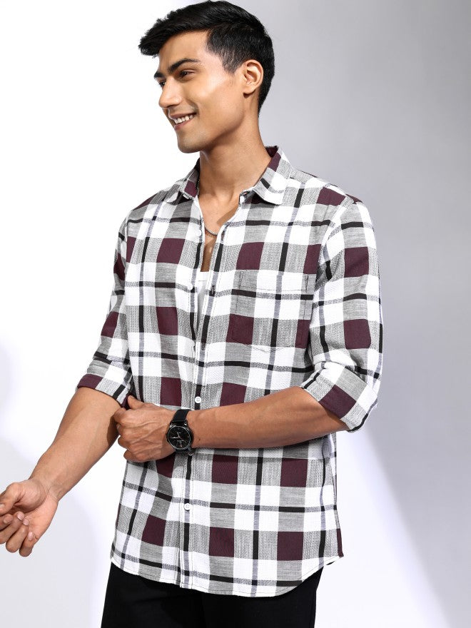 Locomotive Men Maroon Checked Regular Fit Casual Shirt - Maroon - Image 4