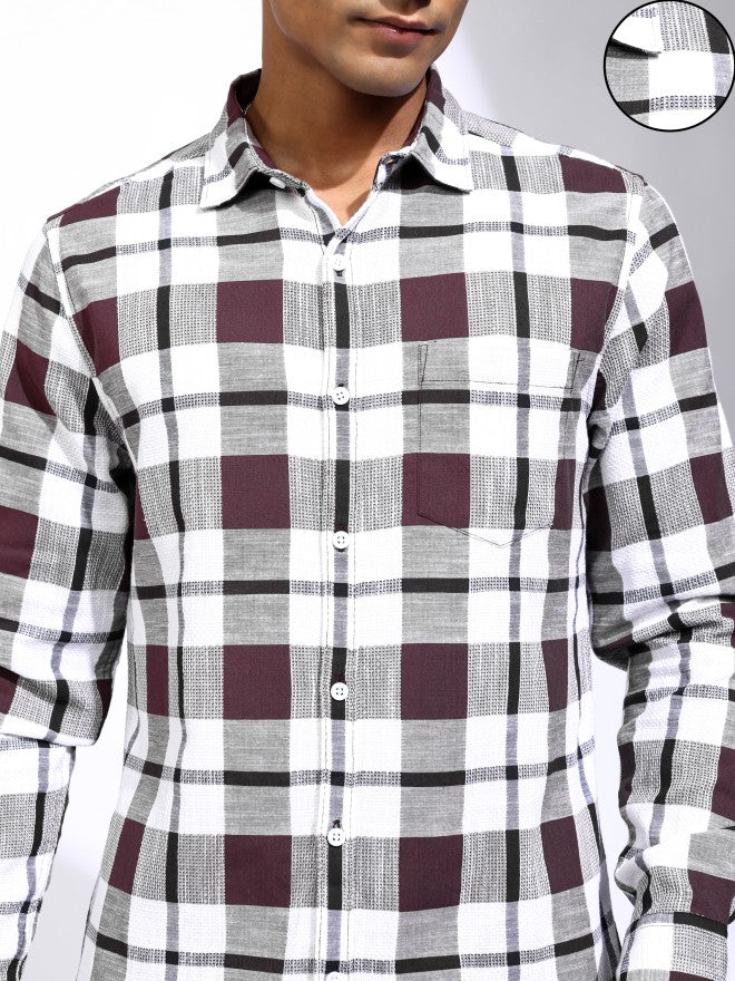 Locomotive Men Maroon Checked Regular Fit Casual Shirt - Maroon - Image 5